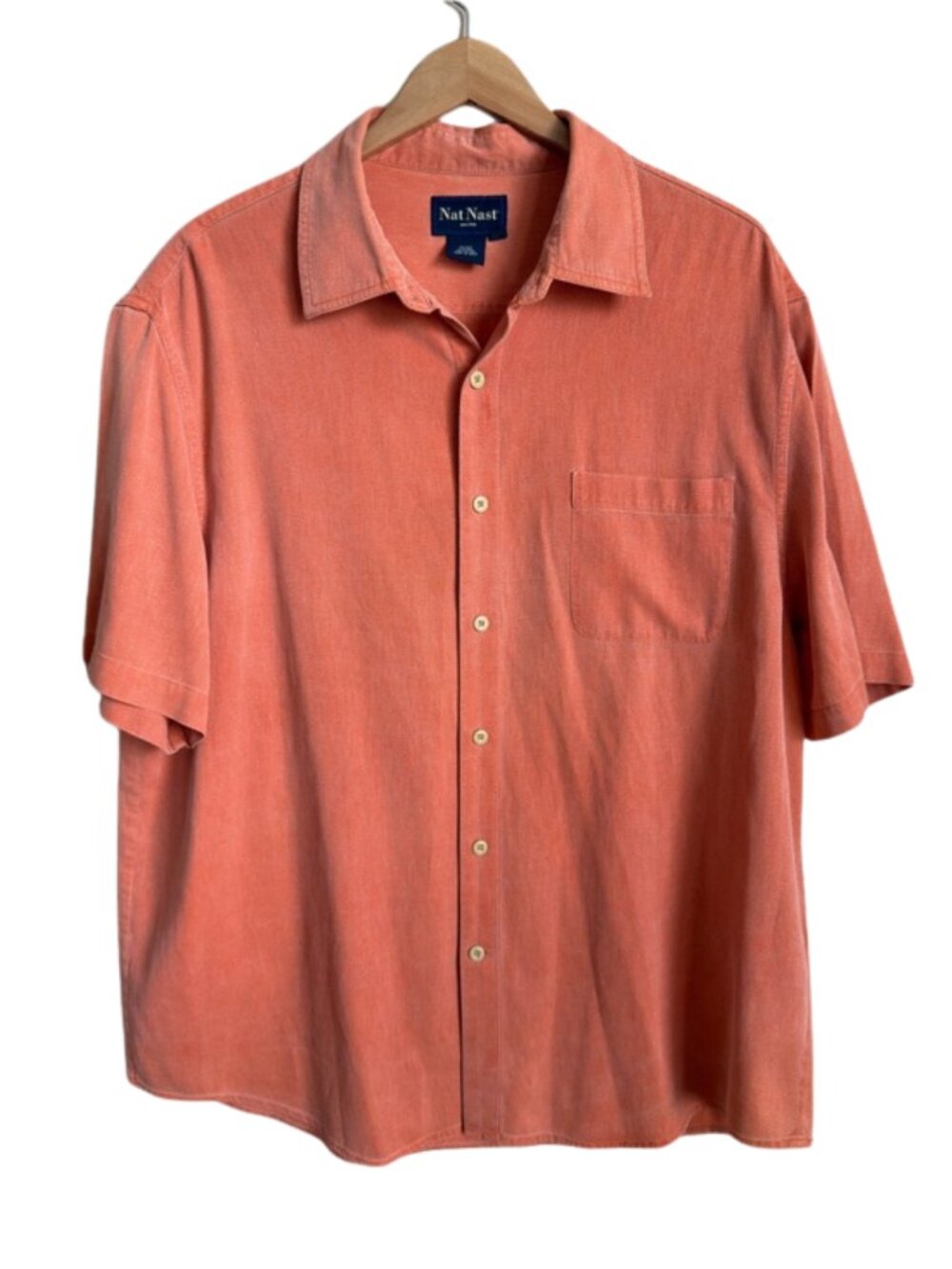 Nat Nast Silk Cotton Camp Shirt XL Coral Textured Button Up Short Sleeve Mens